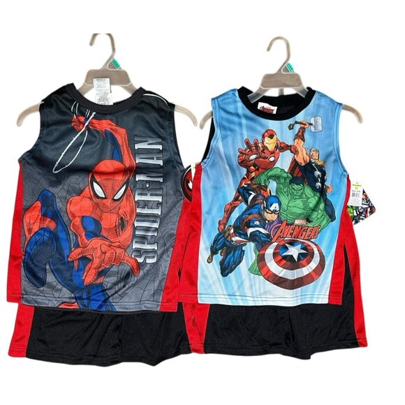 Marvel Spiderman + Avengers Boys 5/6 5 6 Pajama Set Tank Top Shorts Lot of 2 NWT - Picture 1 of 6